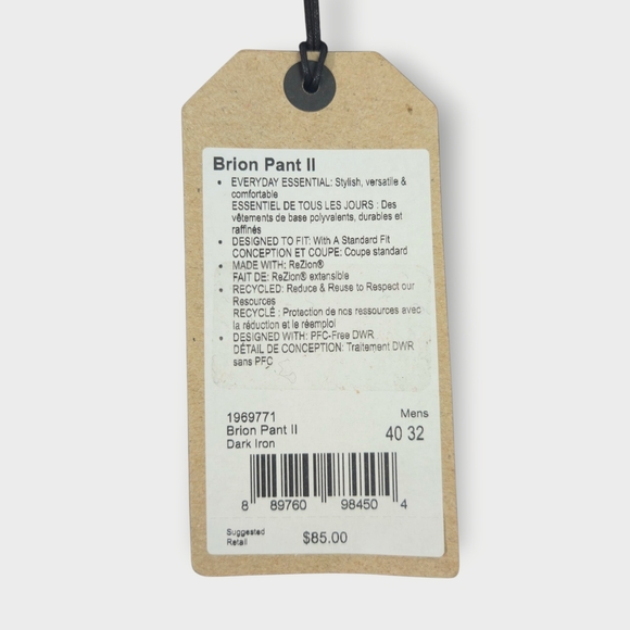 NEW Prana Brion Pants Straight Leg Men's 40x32 Standard Gray Nylon Stretch - Picture 2 of 6